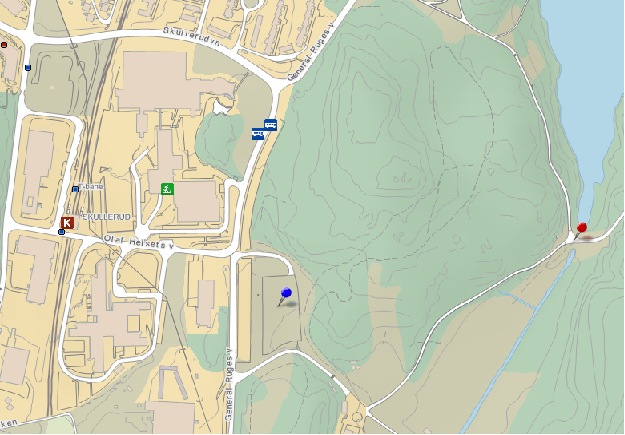 Kart med parkering og samlingsplass